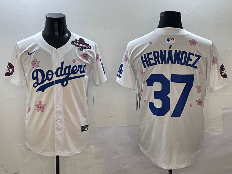 Men Los Angeles Dodgers #37 Hernandez White Sakura Edition 2025 Nike MLB Jersey style 5